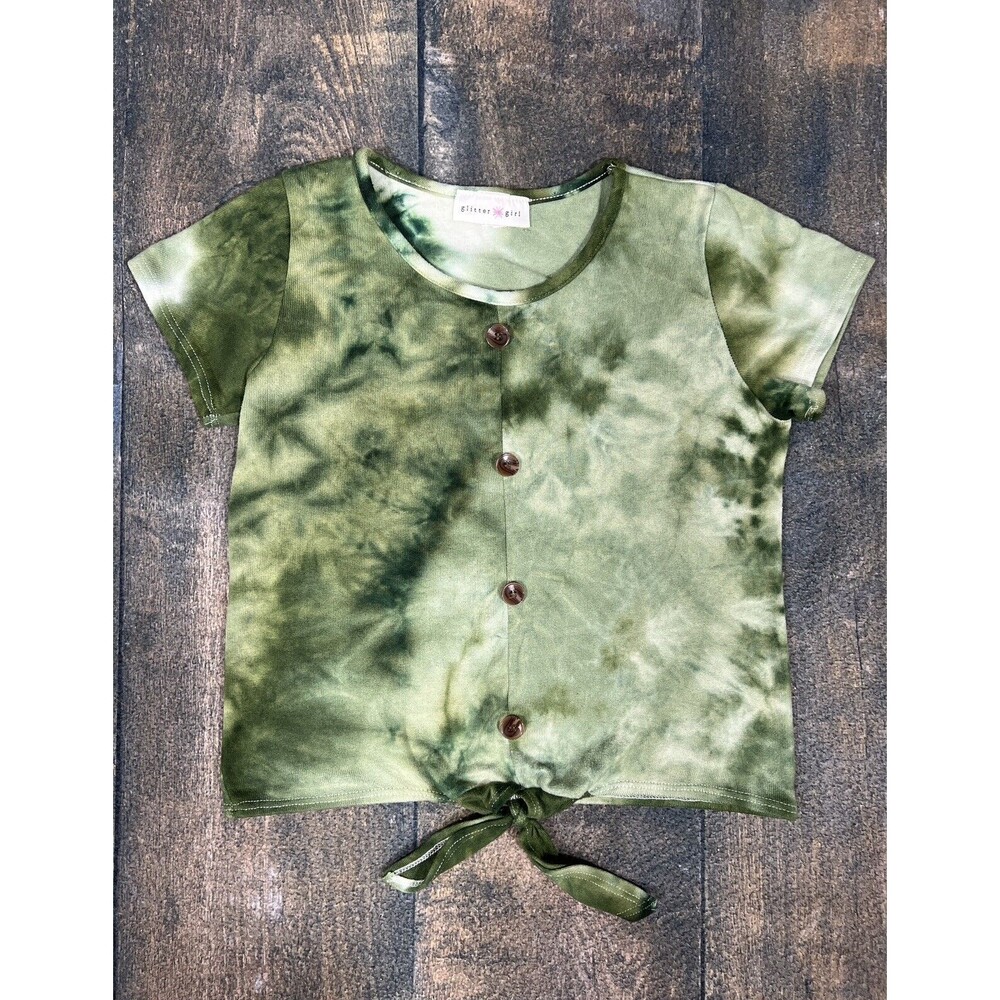 Glitter Girl Girls Size 12 Front Knot Green Tie Dye Short Sleeve Top!